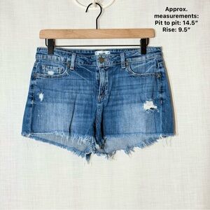 PAIGE Daryn Distressed Raw Hem Denim Shorts Cortez Wash Mid Rise Size 29